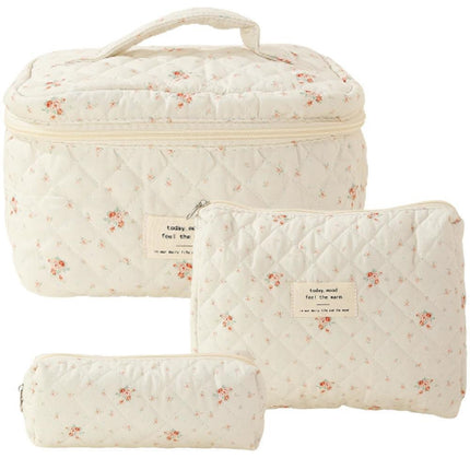 Storage Organizer Floral Quilted Makeup Bags Cotton Padded Cosmetic Bag Large Travel Toiletry Bag Women Zipper Wash Bag