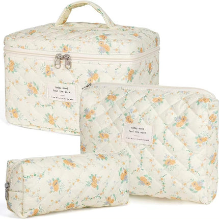 Storage Organizer Floral Quilted Makeup Bags Cotton Padded Cosmetic Bag Large Travel Toiletry Bag Women Zipper Wash Bag
