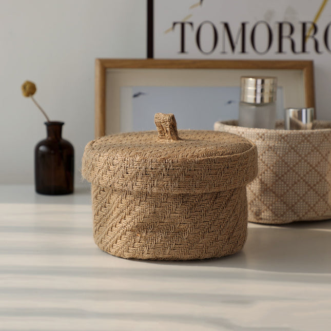 Vintage Organizing Small Miscellaneous Items Storage Basket Porch Desktop Storage Basket Needle And Thread Bag Cosmetics Jute Covered Storage Box