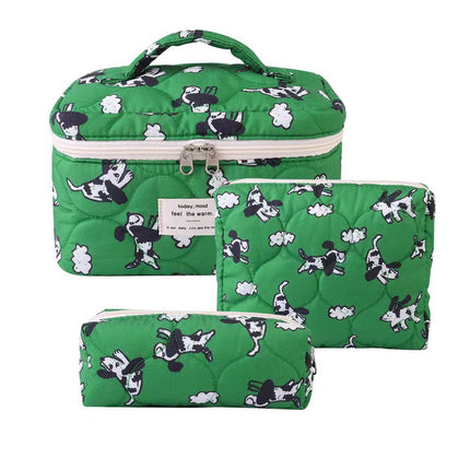 Storage Organizer Floral Quilted Makeup Bags Cotton Padded Cosmetic Bag Large Travel Toiletry Bag Women Zipper Wash Bag