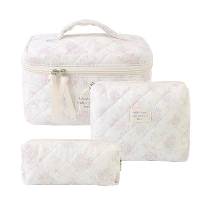 Storage Organizer Floral Quilted Makeup Bags Cotton Padded Cosmetic Bag Large Travel Toiletry Bag Women Zipper Wash Bag