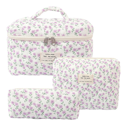 Storage Organizer Floral Quilted Makeup Bags Cotton Padded Cosmetic Bag Large Travel Toiletry Bag Women Zipper Wash Bag