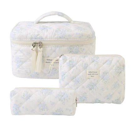 Storage Organizer Floral Quilted Makeup Bags Cotton Padded Cosmetic Bag Large Travel Toiletry Bag Women Zipper Wash Bag