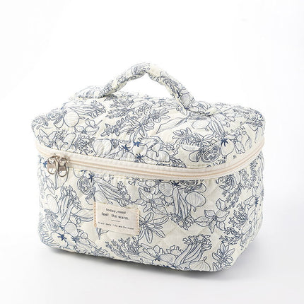 Storage Organizer Floral Quilted Makeup Bags Cotton Padded Cosmetic Bag Large Travel Toiletry Bag Women Zipper Wash Bag