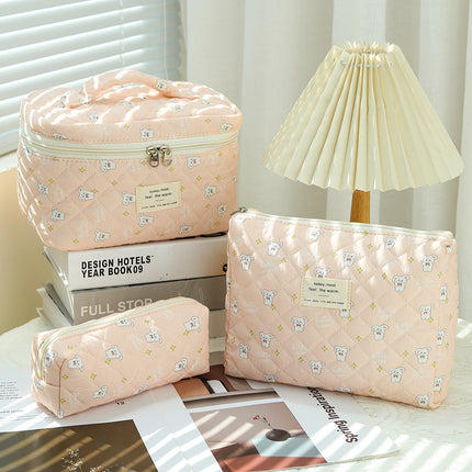 Storage Organizer Floral Quilted Makeup Bags Cotton Padded Cosmetic Bag Large Travel Toiletry Bag Women Zipper Wash Bag