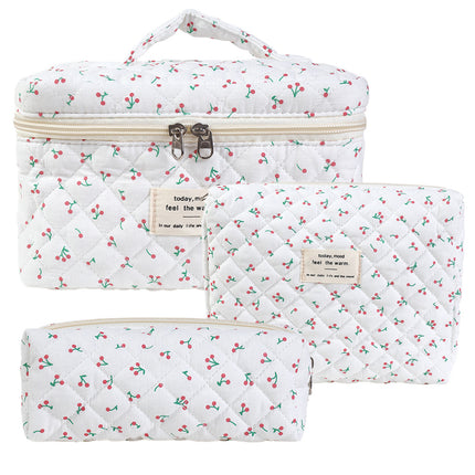 Storage Organizer Floral Quilted Makeup Bags Cotton Padded Cosmetic Bag Large Travel Toiletry Bag Women Zipper Wash Bag