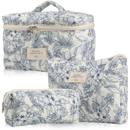 Storage Organizer Floral Quilted Makeup Bags Cotton Padded Cosmetic Bag Large Travel Toiletry Bag Women Zipper Wash Bag