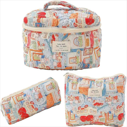 Storage Organizer Floral Quilted Makeup Bags Cotton Padded Cosmetic Bag Large Travel Toiletry Bag Women Zipper Wash Bag