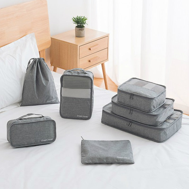 Sistema de Bolsa de Viaje Impermeable Duradero 7 Piezas Un Set de Cubos de Empaque Unisex Clasificación de Ropa Gran Capacidad de Bolsa Ordenada