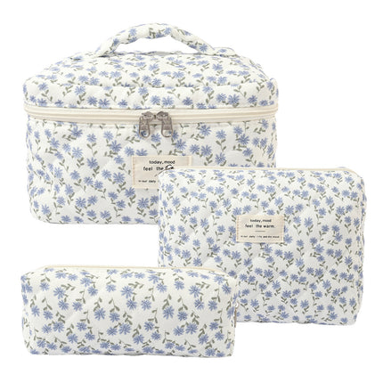 Storage Organizer Floral Quilted Makeup Bags Cotton Padded Cosmetic Bag Large Travel Toiletry Bag Women Zipper Wash Bag