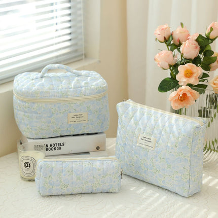 Storage Organizer Floral Quilted Makeup Bags Cotton Padded Cosmetic Bag Large Travel Toiletry Bag Women Zipper Wash Bag