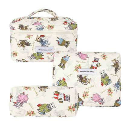 Storage Organizer Floral Quilted Makeup Bags Cotton Padded Cosmetic Bag Large Travel Toiletry Bag Women Zipper Wash Bag
