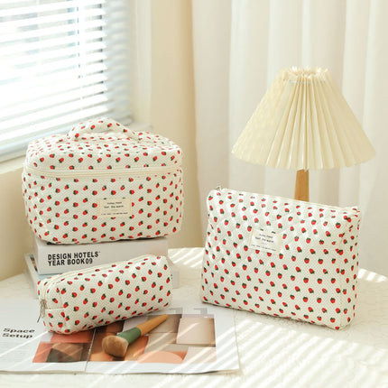 Storage Organizer Floral Quilted Makeup Bags Cotton Padded Cosmetic Bag Large Travel Toiletry Bag Women Zipper Wash Bag