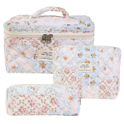Storage Organizer Floral Quilted Makeup Bags Cotton Padded Cosmetic Bag Large Travel Toiletry Bag Women Zipper Wash Bag