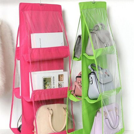 3 Layers Folding Shelf Bag 6 Pocket Foldable Hanging Bag Purse Handbag Organizer Door Sundry Pocket Hanger Storage Closet Hanger
