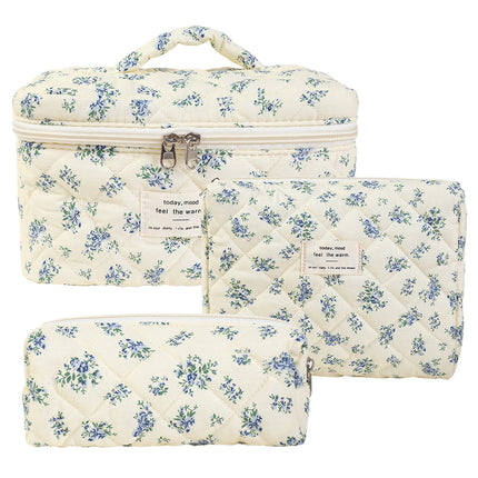 Storage Organizer Floral Quilted Makeup Bags Cotton Padded Cosmetic Bag Large Travel Toiletry Bag Women Zipper Wash Bag