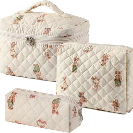 Storage Organizer Floral Quilted Makeup Bags Cotton Padded Cosmetic Bag Large Travel Toiletry Bag Women Zipper Wash Bag
