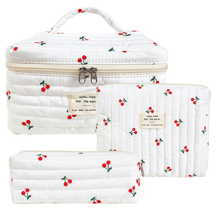 Storage Organizer Floral Quilted Makeup Bags Cotton Padded Cosmetic Bag Large Travel Toiletry Bag Women Zipper Wash Bag
