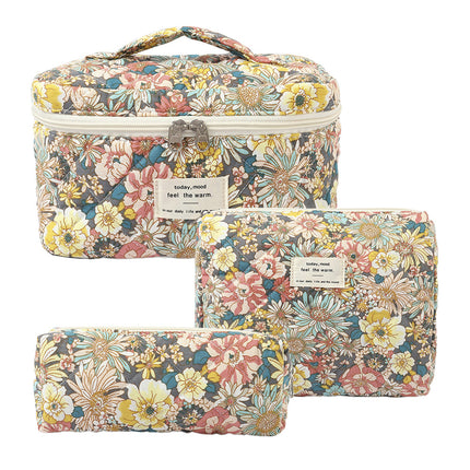 Storage Organizer Floral Quilted Makeup Bags Cotton Padded Cosmetic Bag Large Travel Toiletry Bag Women Zipper Wash Bag