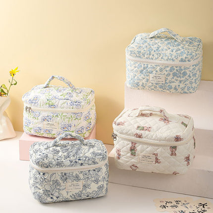 Storage Organizer Floral Quilted Makeup Bags Cotton Padded Cosmetic Bag Large Travel Toiletry Bag Women Zipper Wash Bag
