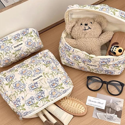 Storage Organizer Floral Quilted Makeup Bags Cotton Padded Cosmetic Bag Large Travel Toiletry Bag Women Zipper Wash Bag