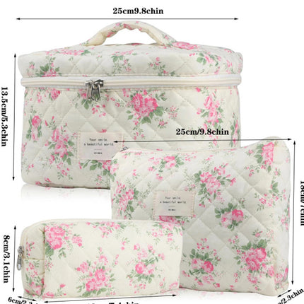 Storage Organizer Floral Quilted Makeup Bags Cotton Padded Cosmetic Bag Large Travel Toiletry Bag Women Zipper Wash Bag