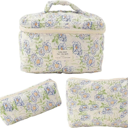 Storage Organizer Floral Quilted Makeup Bags Cotton Padded Cosmetic Bag Large Travel Toiletry Bag Women Zipper Wash Bag