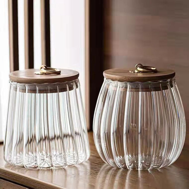 Large Capacity Glass Tea Jar Bamboo Sealed Storage Jar Household Simple Transparent Storage Bottle Kitchen Supplies